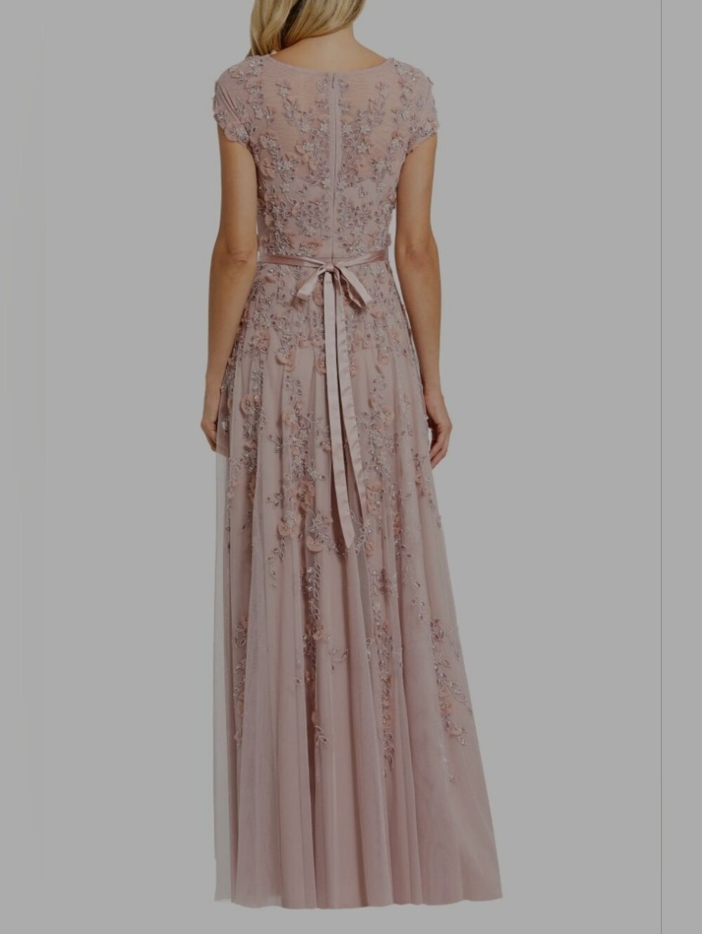 Macduggal Floral Beaded Mocha Pink Short Sleeve Evening Gown dress gown 4 - Picture 3 of 7